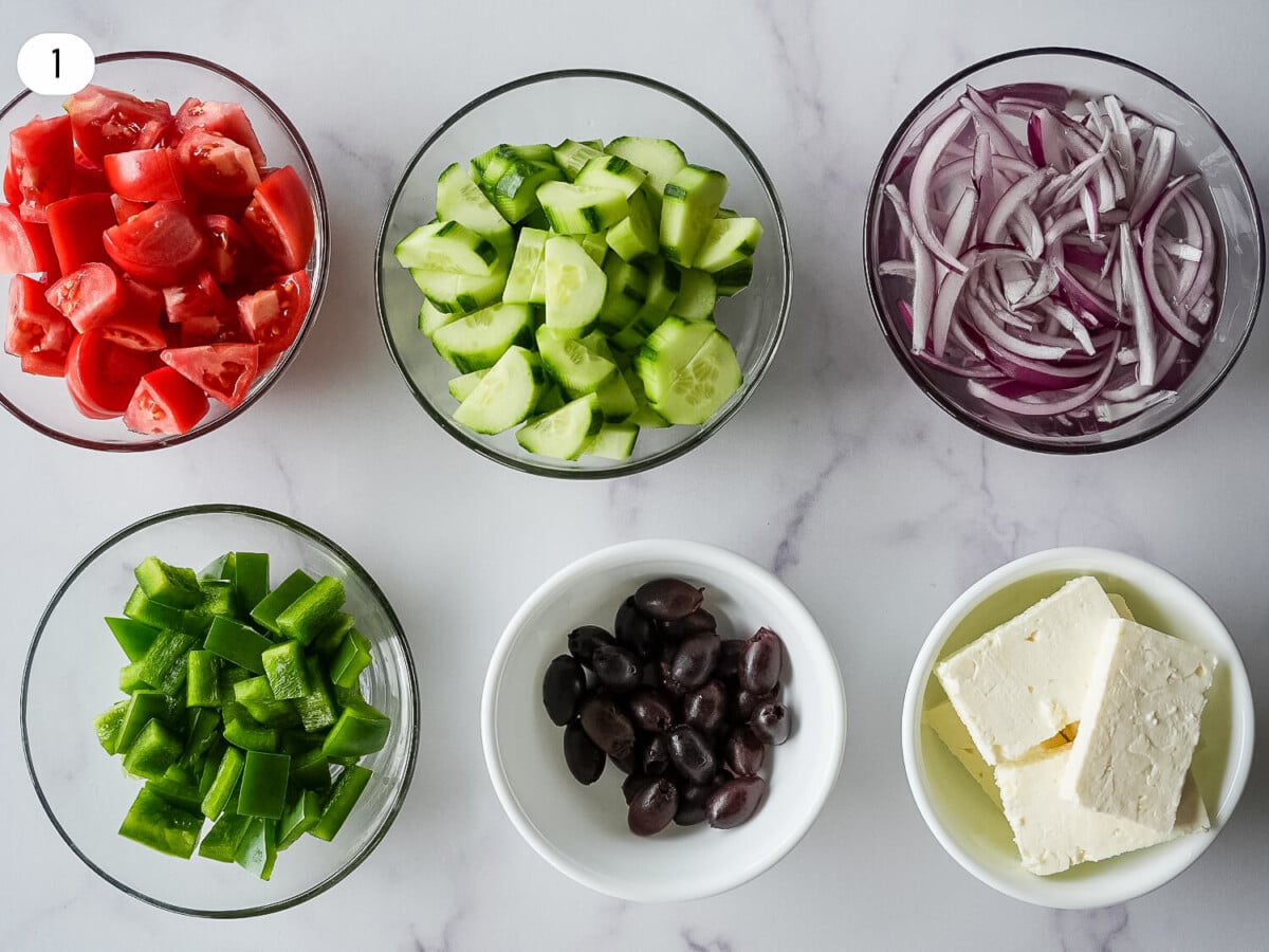 Step one photo of all sliced vegeables