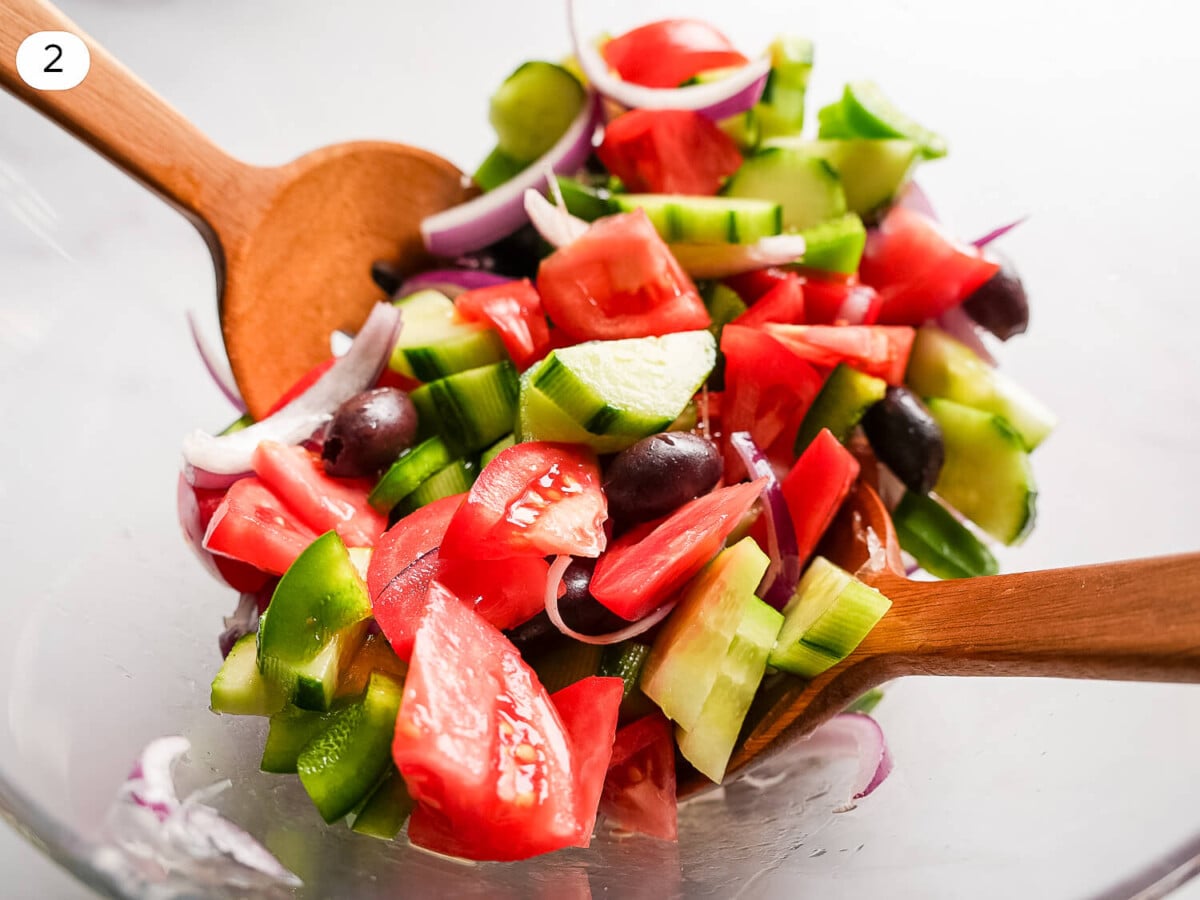 Step two photo of all vegetables in a large bowl