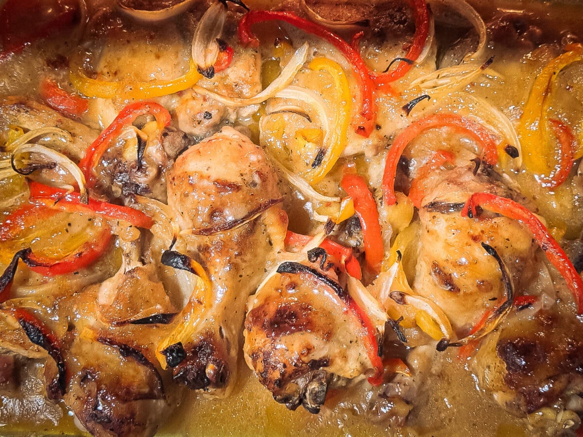 close up photo of baked Italian Dressing Chicken with onions and peppers-2