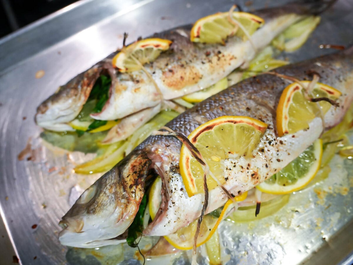 photo of Roasted Branzino after being broiled in the oven