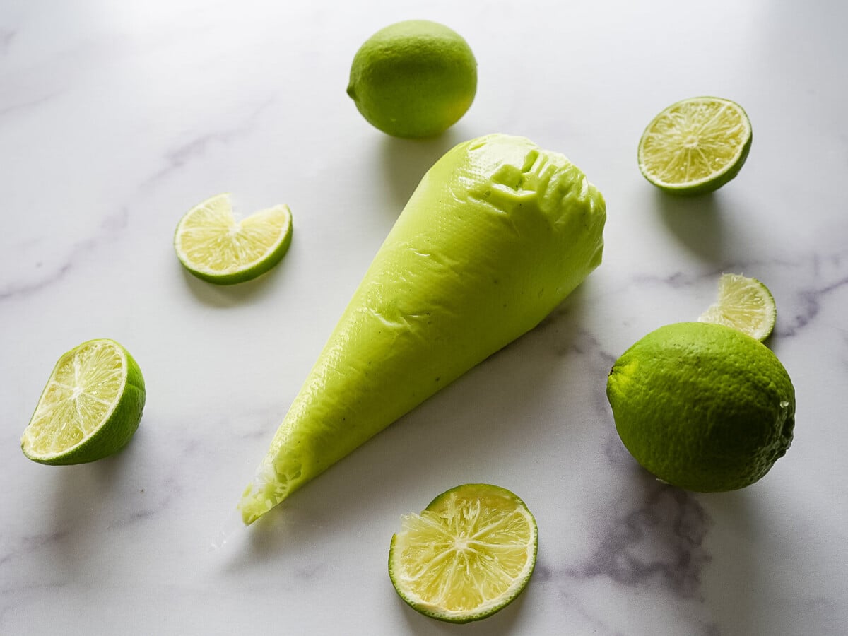 photo of lime curd in a piping bag