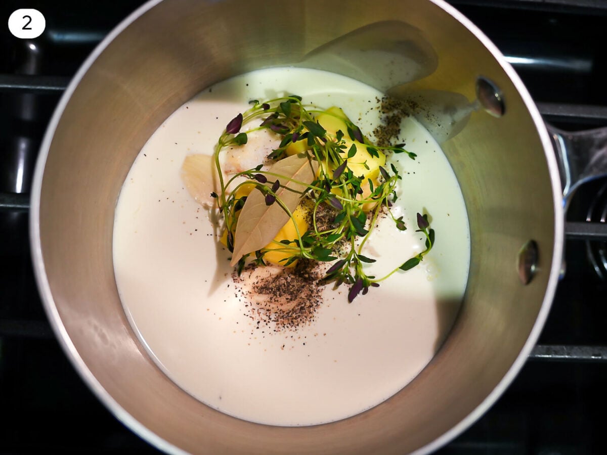 step 2 photo of heavy cream mixed with butter and herbs