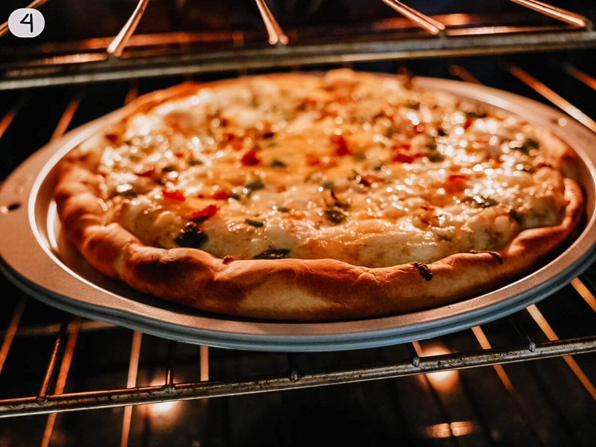 step 4 photo of breakfast pizza baking in the oven