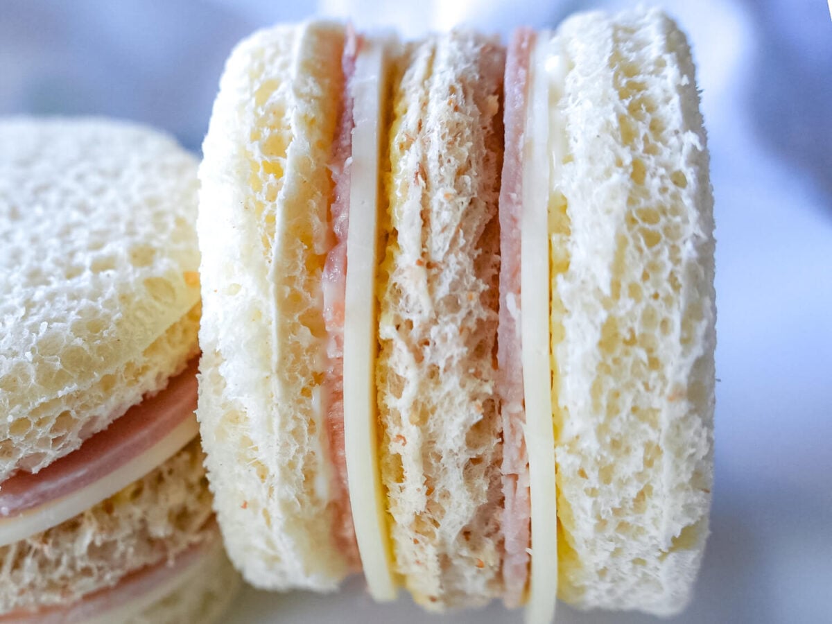 Close up photo of a Ham & Cheese Tea Sandwich-2