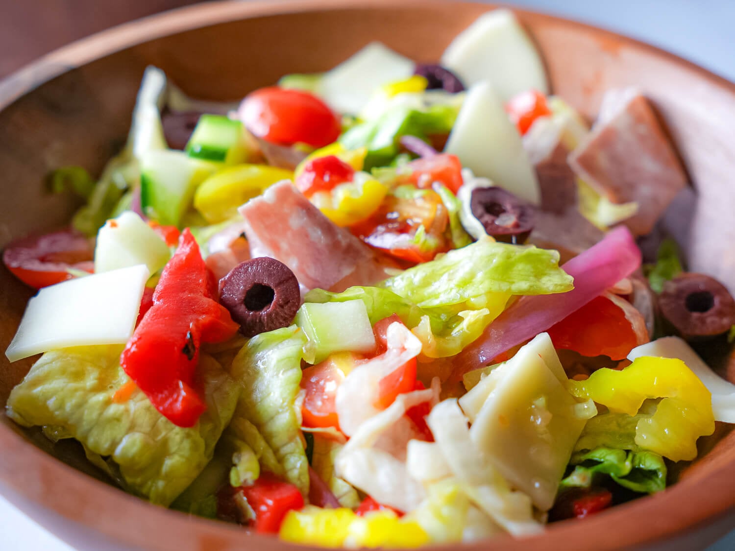 HERO close up photo of a colorful Italian chopped salad