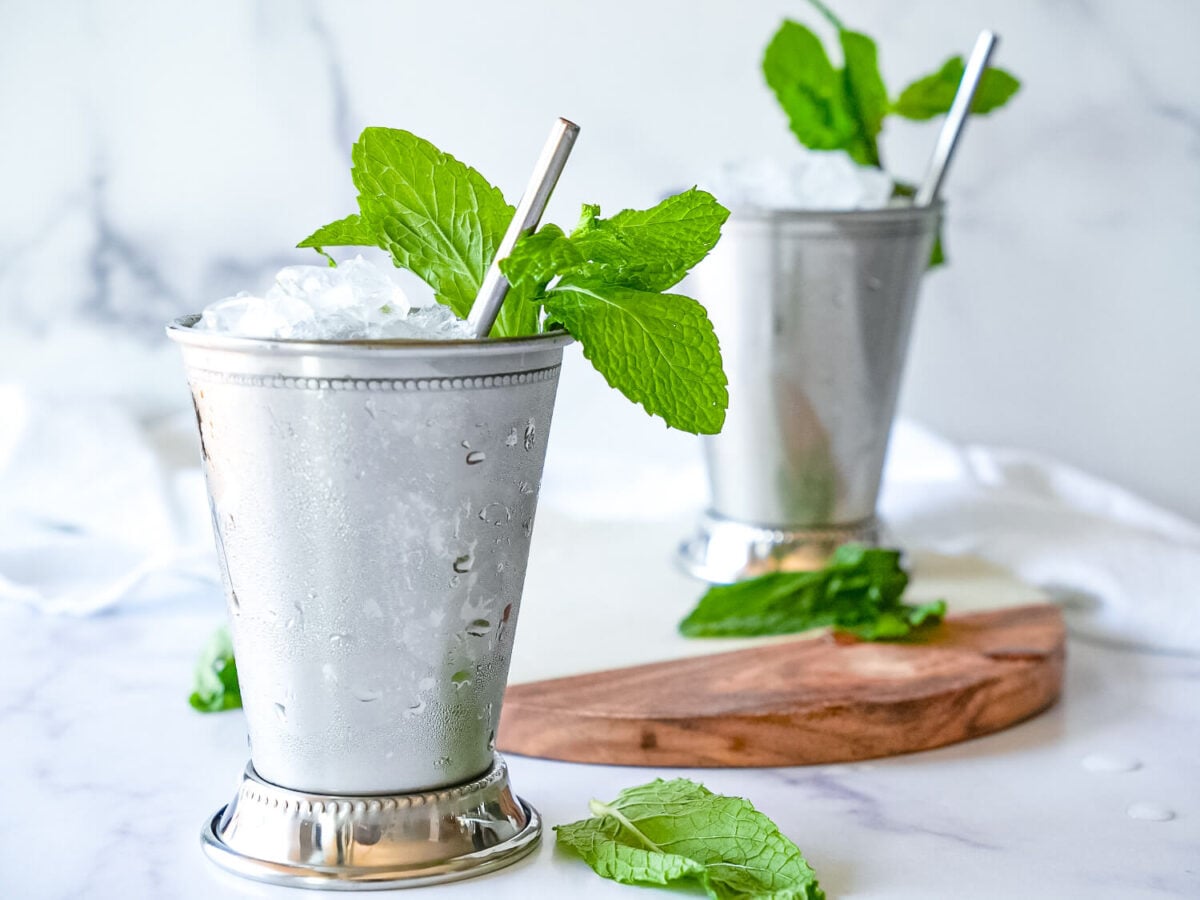 HERO photo of 2 Mint Juleps on a marble surface