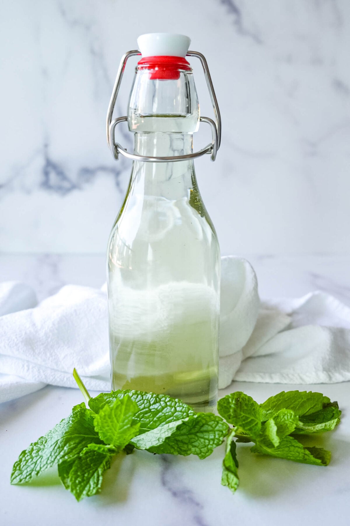 photo of Mint Simple Syrup in a Glass Bottle