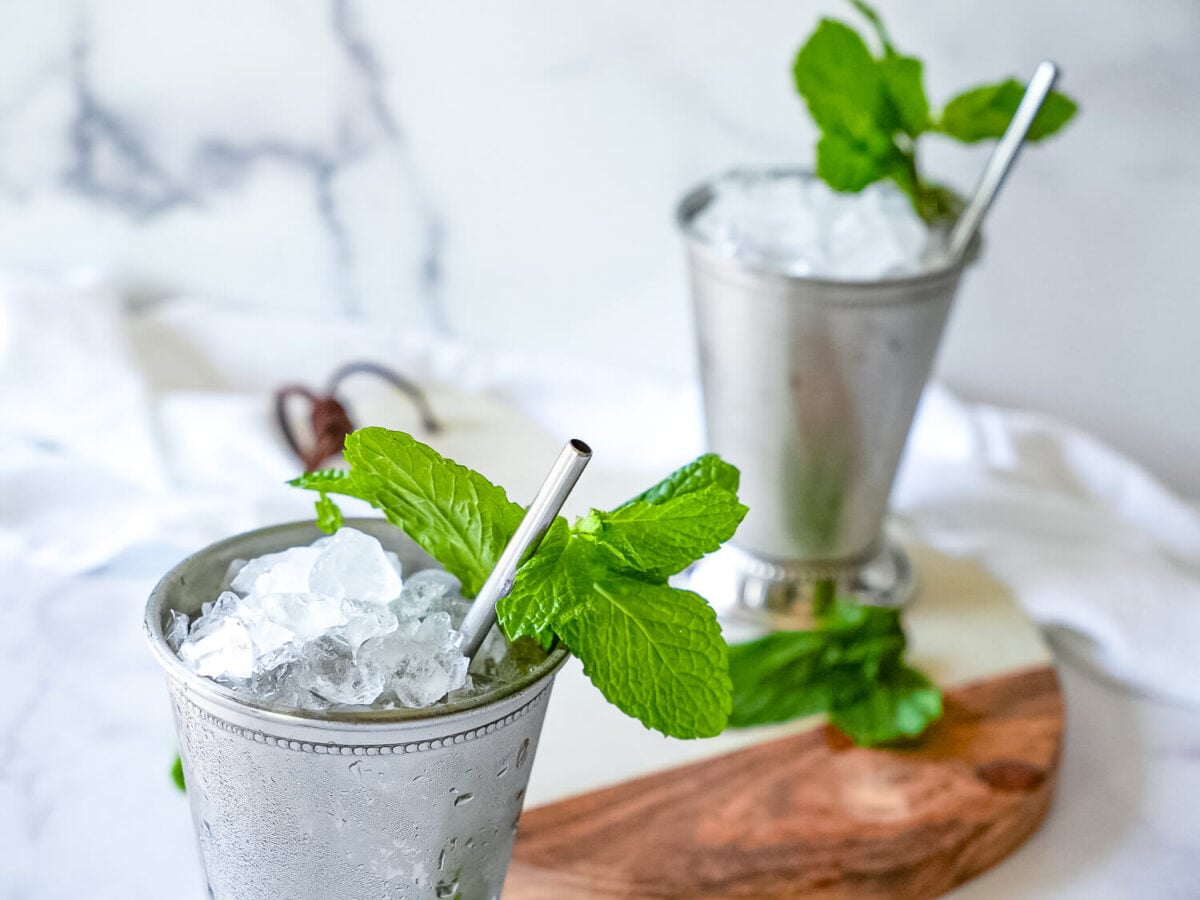 Photo of 2 mint juleps on a marble surface