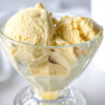 close up photo of French Vanilla Ice Cream in a glass bowl