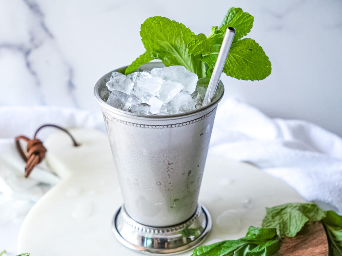 close up photo of a frosted Mint Julep