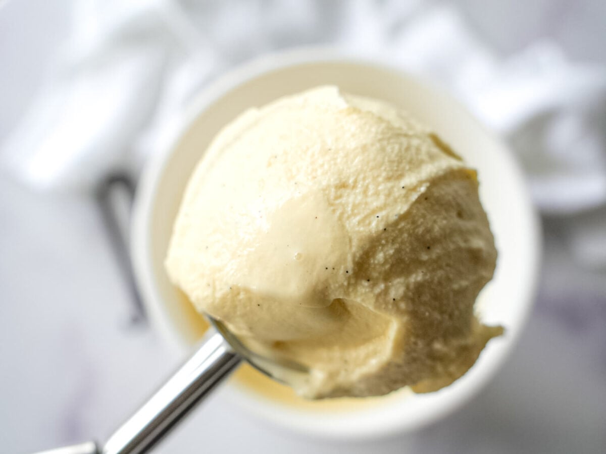 close up photo of a scoop of French Vanilla Ice Cream
