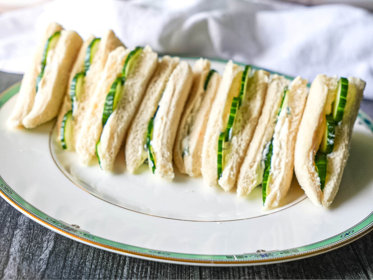 close up photo of sliced cucumber sandwiches
