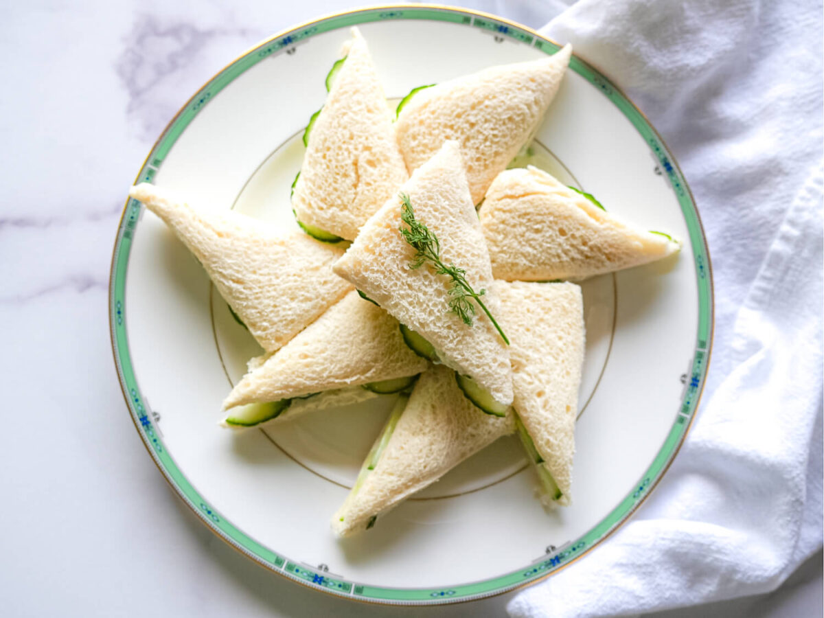 overhead photo of cucumber sandwiches