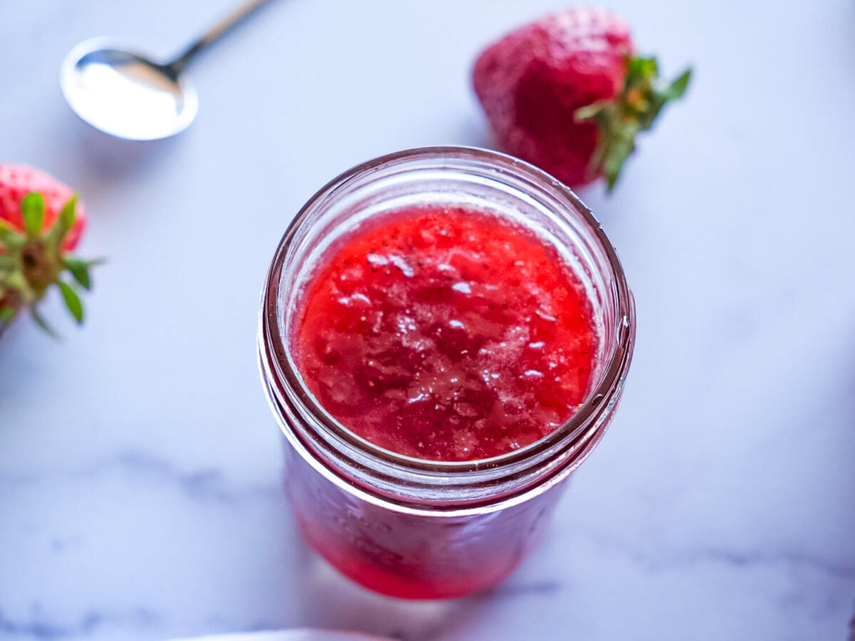 overhead photo of strawberry jam
