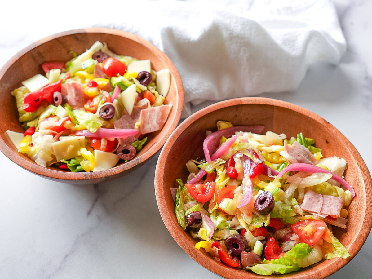 overhead photos of two Italian chopped salads
