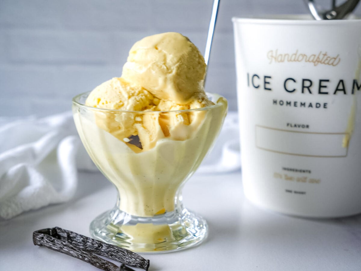 photo of French Vanilla Ice Cream in front of an ice cream container