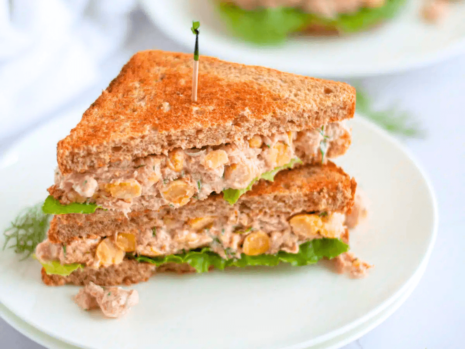 photo of No Mayo Tuna Salad with Chickpeas on a white plate from Our Love Language is Food