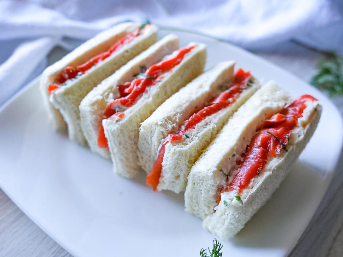photo of Smoked Salmon Tea Sandwiches on a white plate