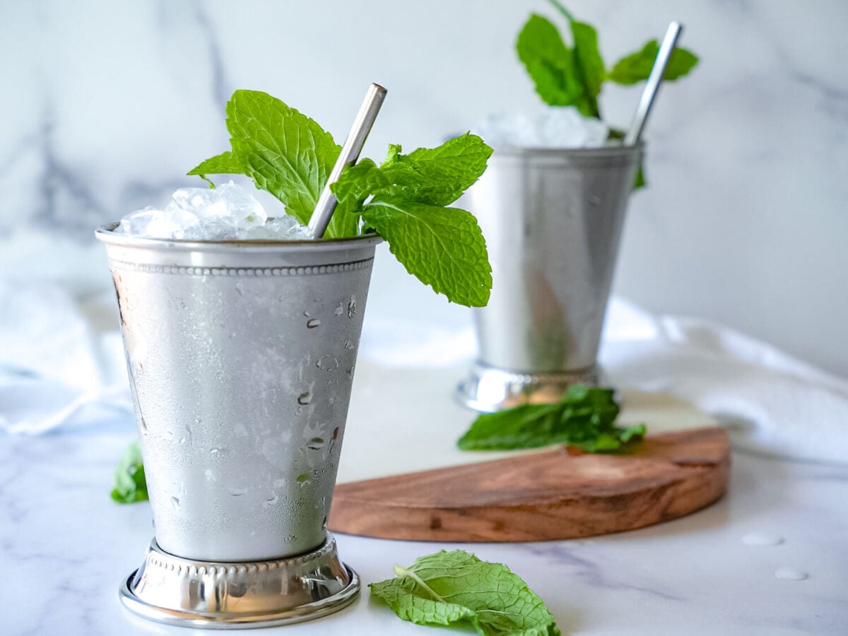 photo of mint juleps that were made by using Mint Simple Syrup