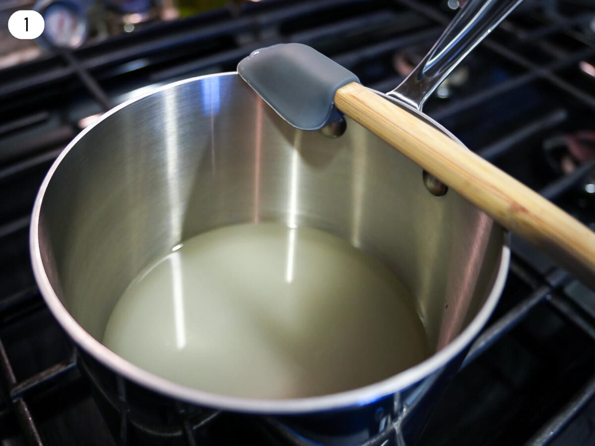 step 1 photo of sugar and water in a small saucepan