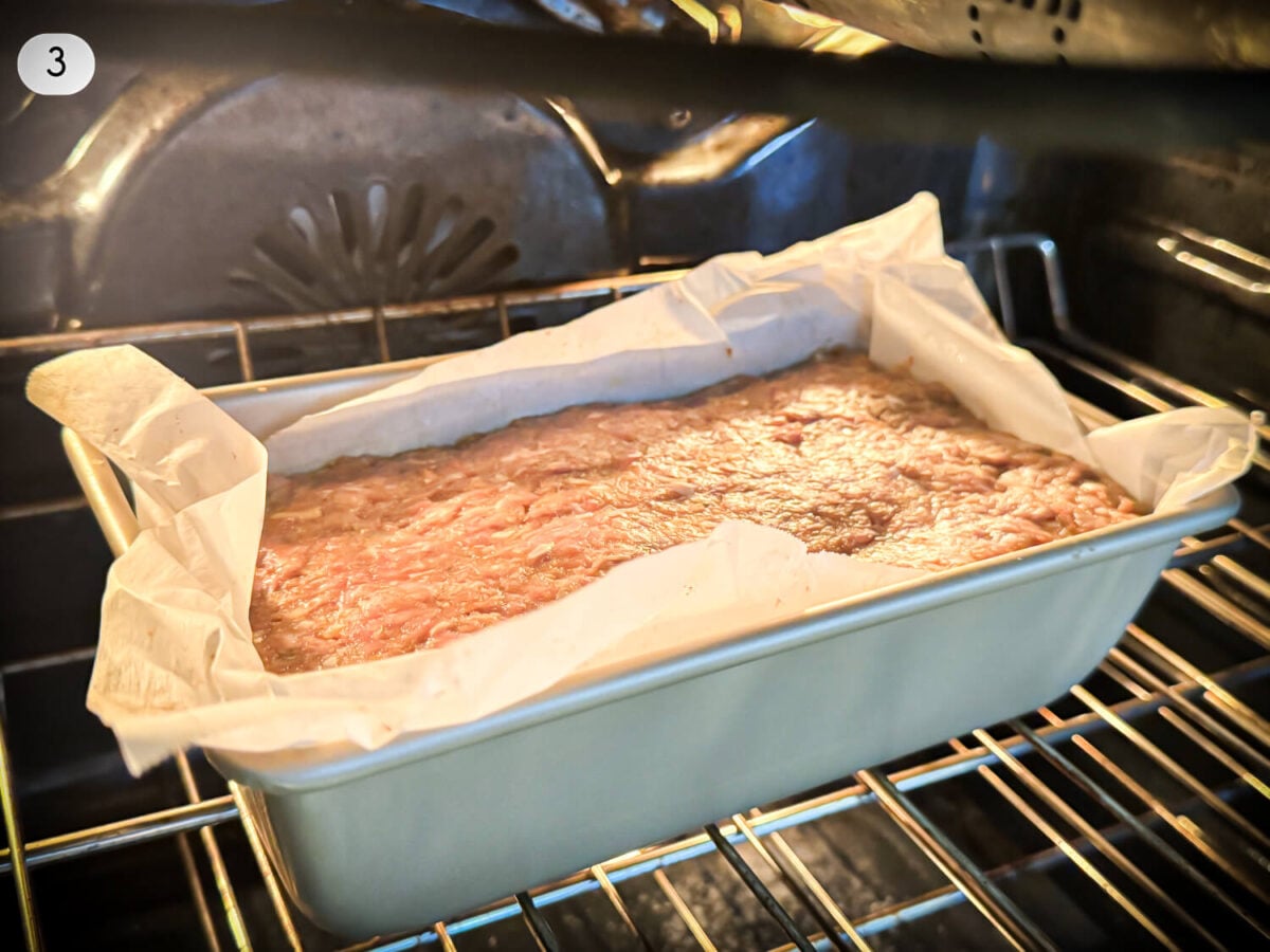 step 3 photo of baking the meatloaf in the oven