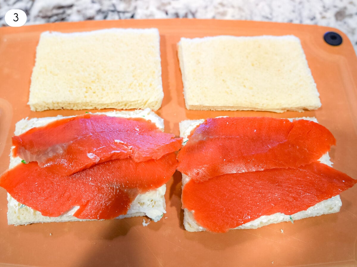 step 3 photo of smoked salmon and cheese spread on bread slices