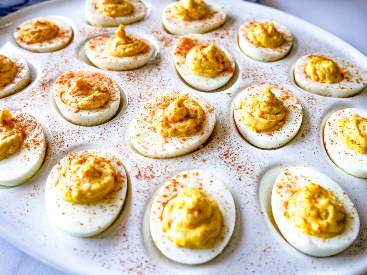 HERO - photo of Deviled Eggs Recipe on a white tray-2