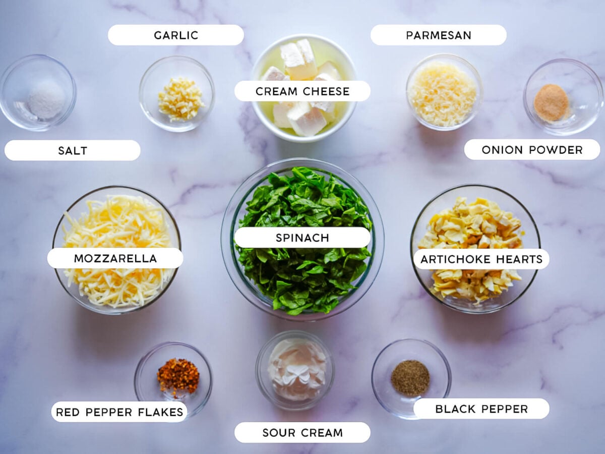Photo of spinach and artichoke dip ingredients