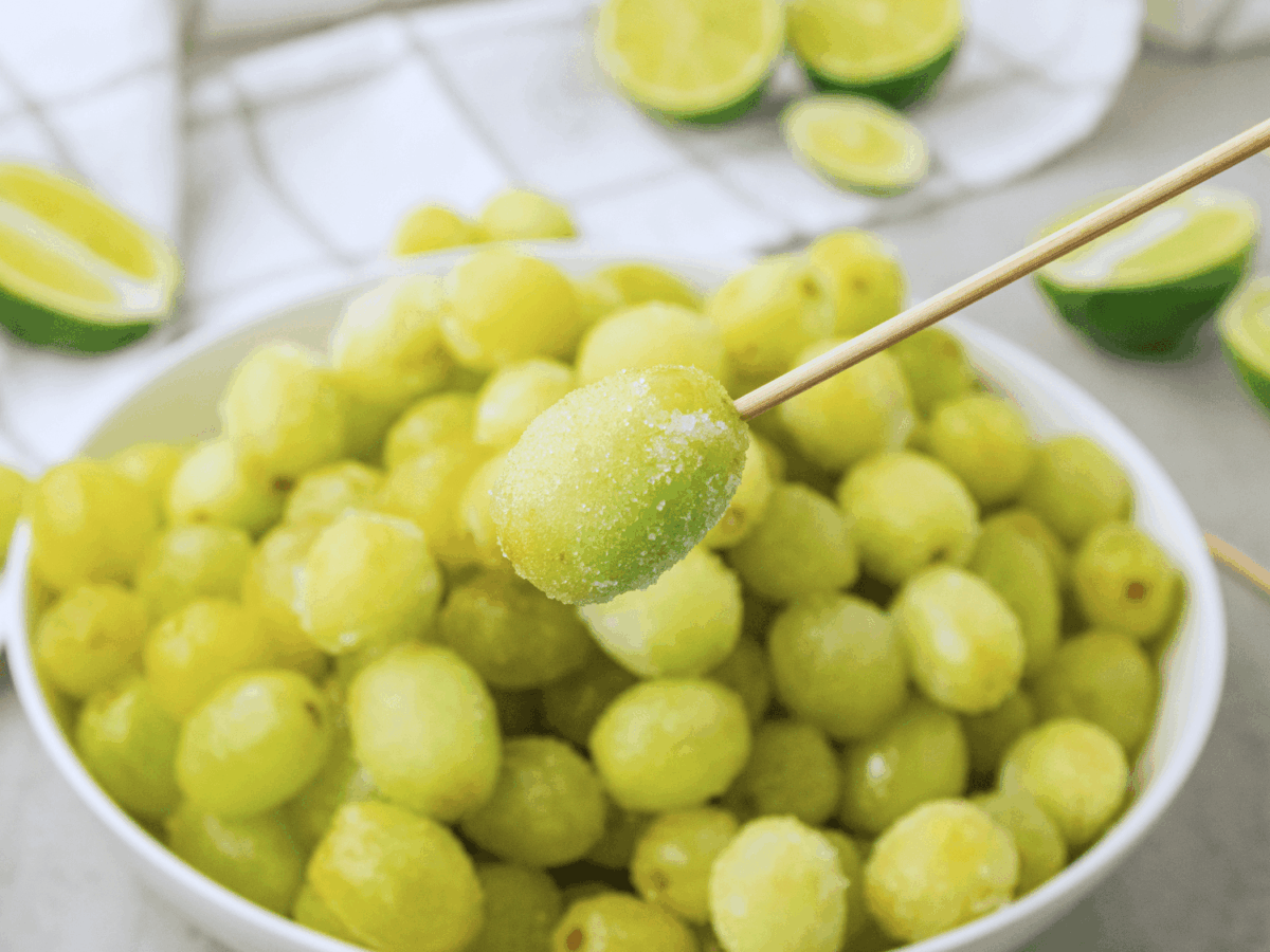 photo of a Sour Patch Grape on a skewer