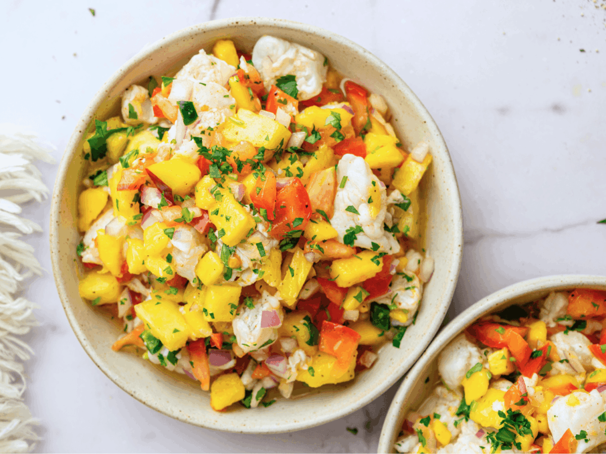 photo of two bowls of mango ceviche
