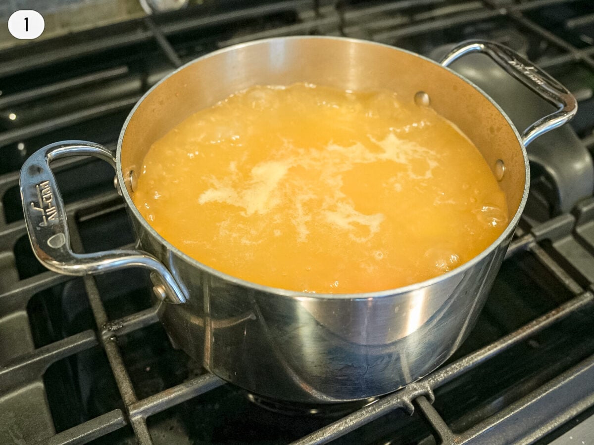 step 1 photo of potatoes and eggs boiling in a pot