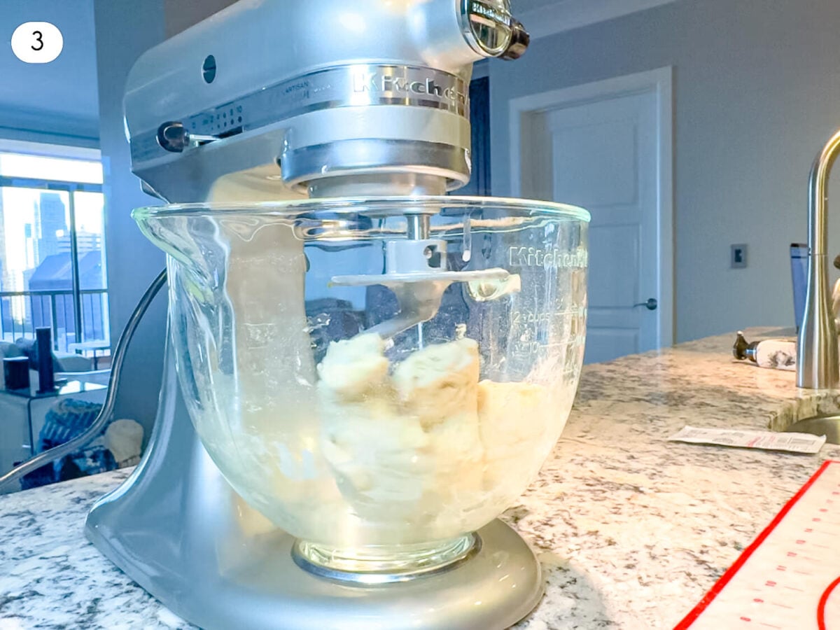 step 3 photo of mixer kneading the pizza dough