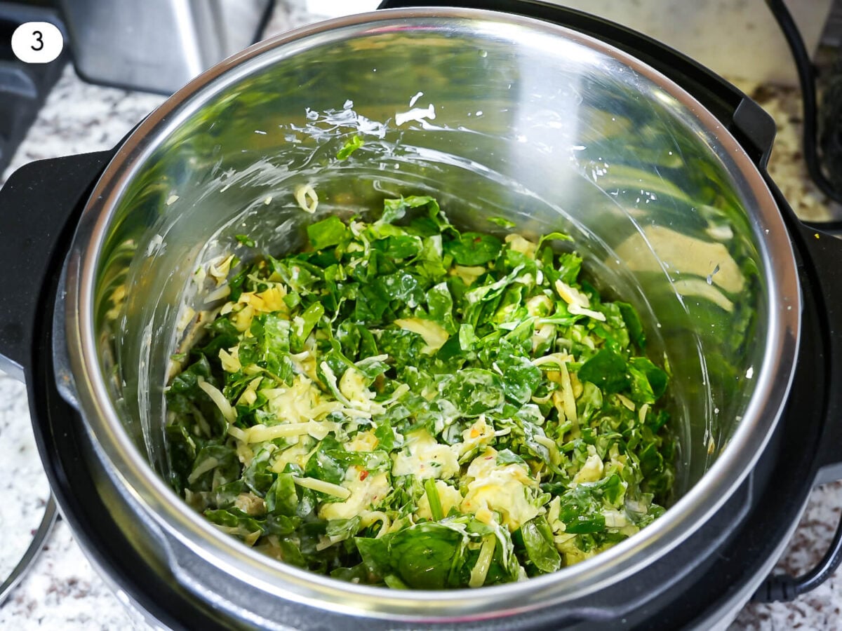 step 3 photo showing ingredients after they have been stirred in the slow cooker