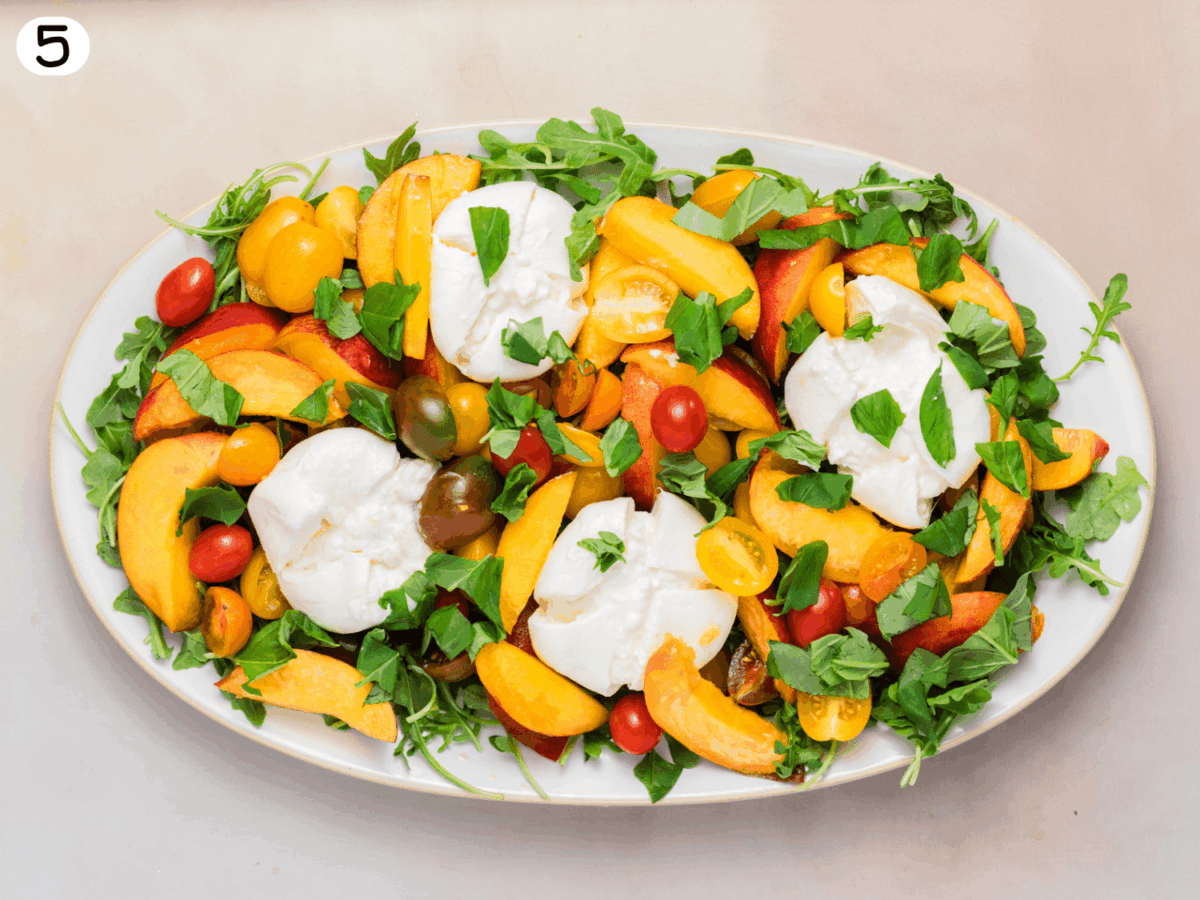 step 5 of Burrata and Pine Nuts on the salad