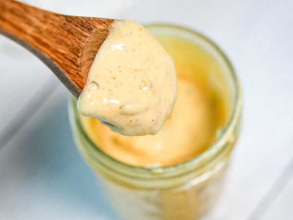 HERO photo of Copycat Big Mac Sauce dripping off of a spoon