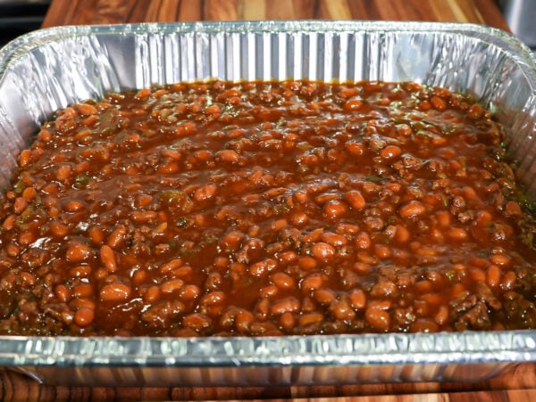 HERO photo of southern baked beans in a silver pan