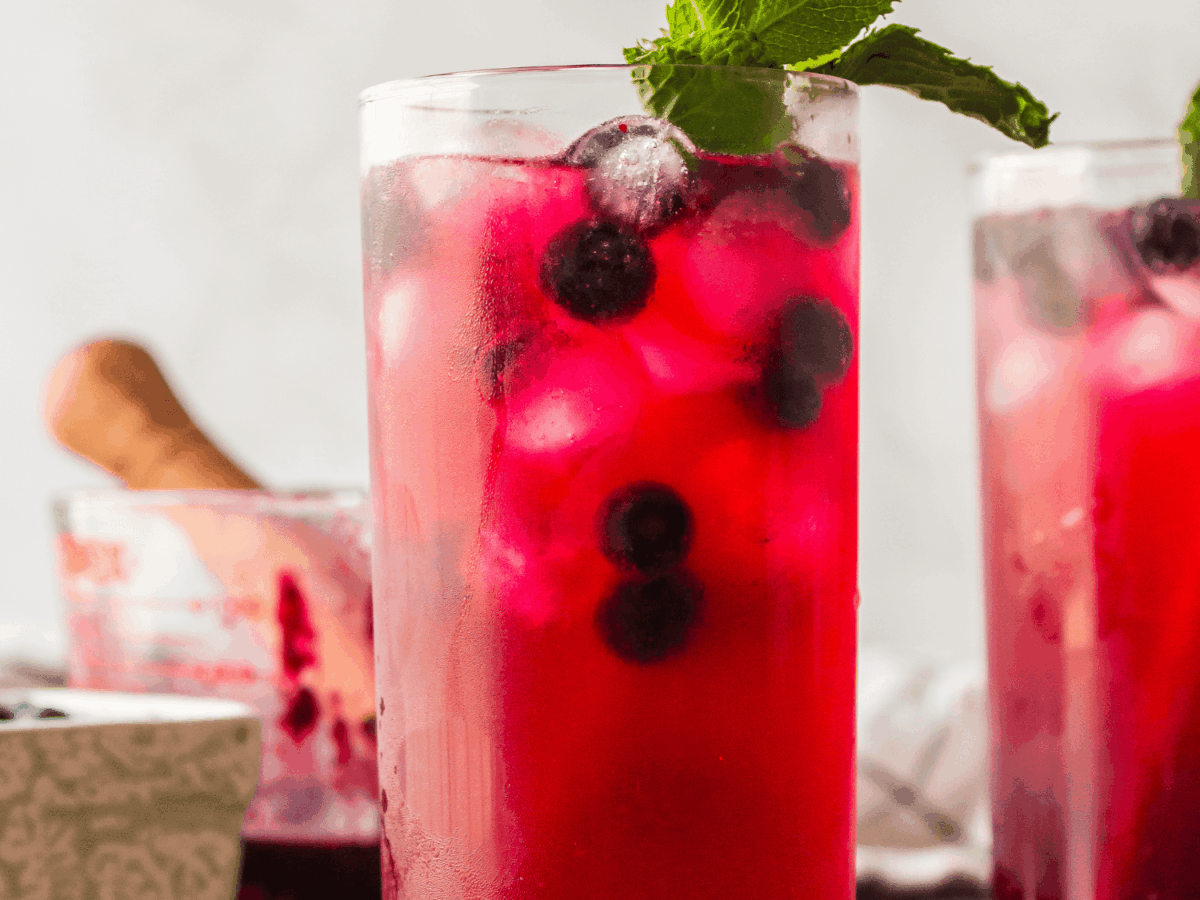 close up photo of a blueberry mojito