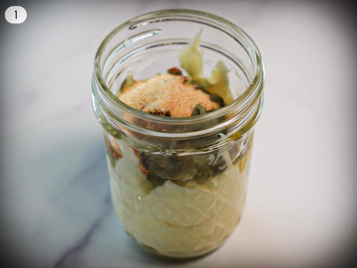 step 1 photo of Copycat Big Mac Sauce ingredients in a mason jar