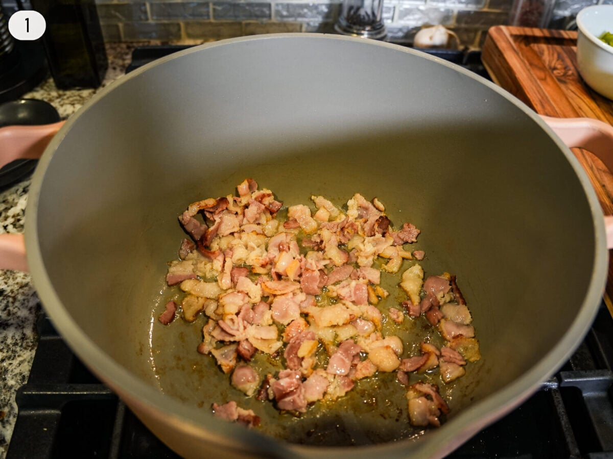step 1 photo of cooking bacon in a pot
