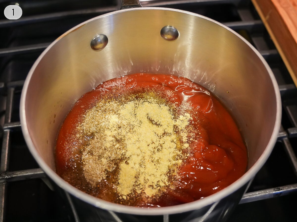 step 1 photo of ingredients in a sauce pan