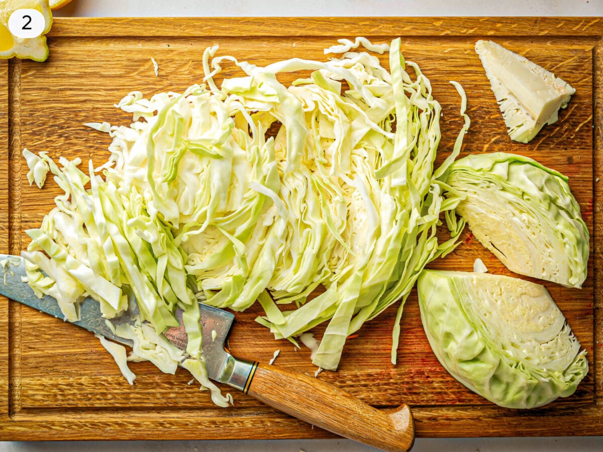 step 2 photo of chopping up cabbage