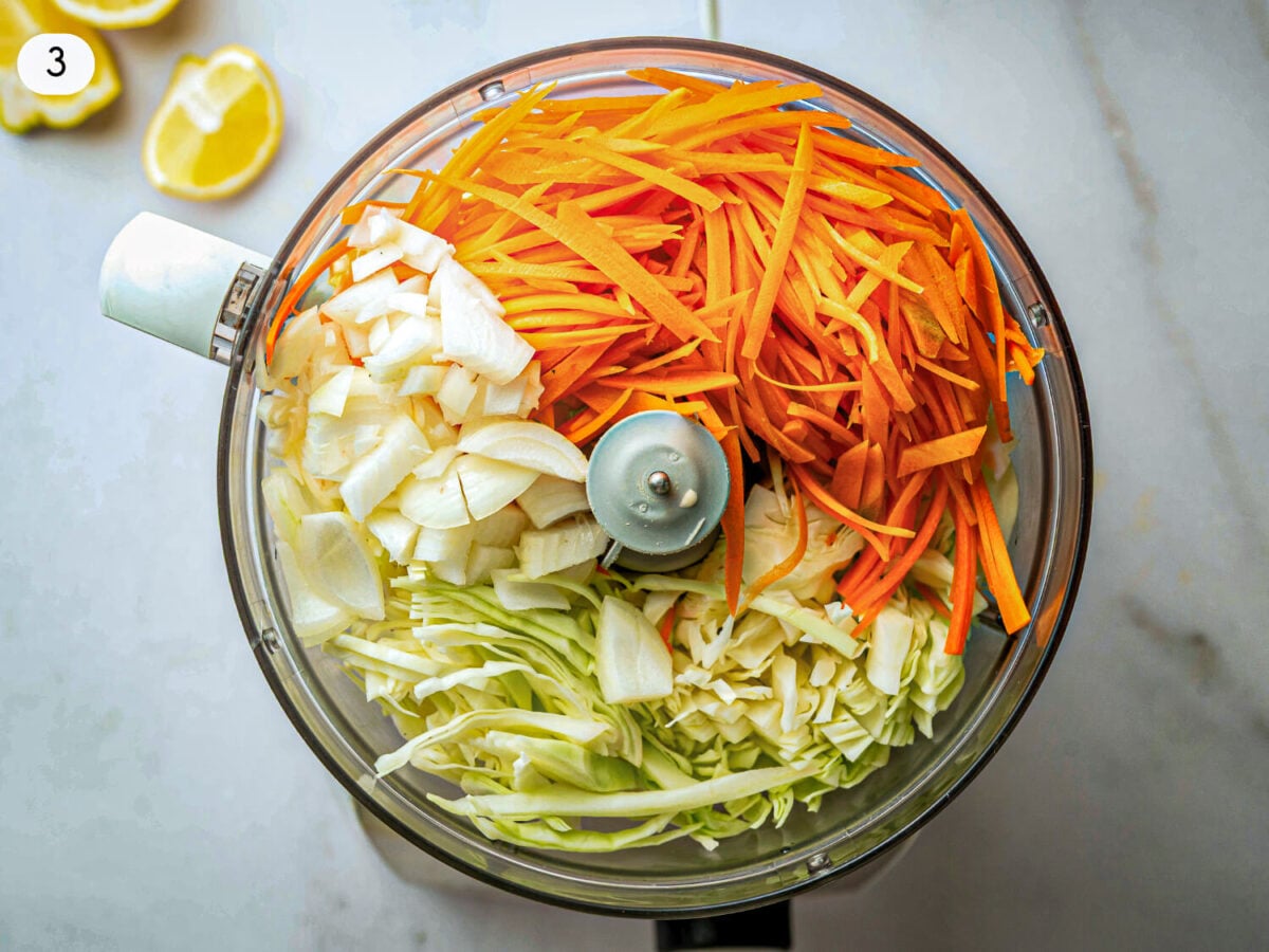 step 3 photo of chopping up coleslaw ingredients