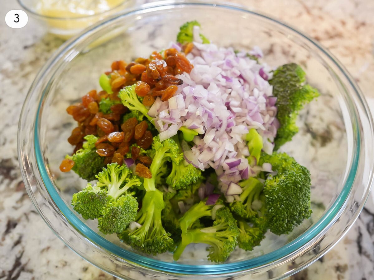step 3 photo showing salad ingredients before they're combined