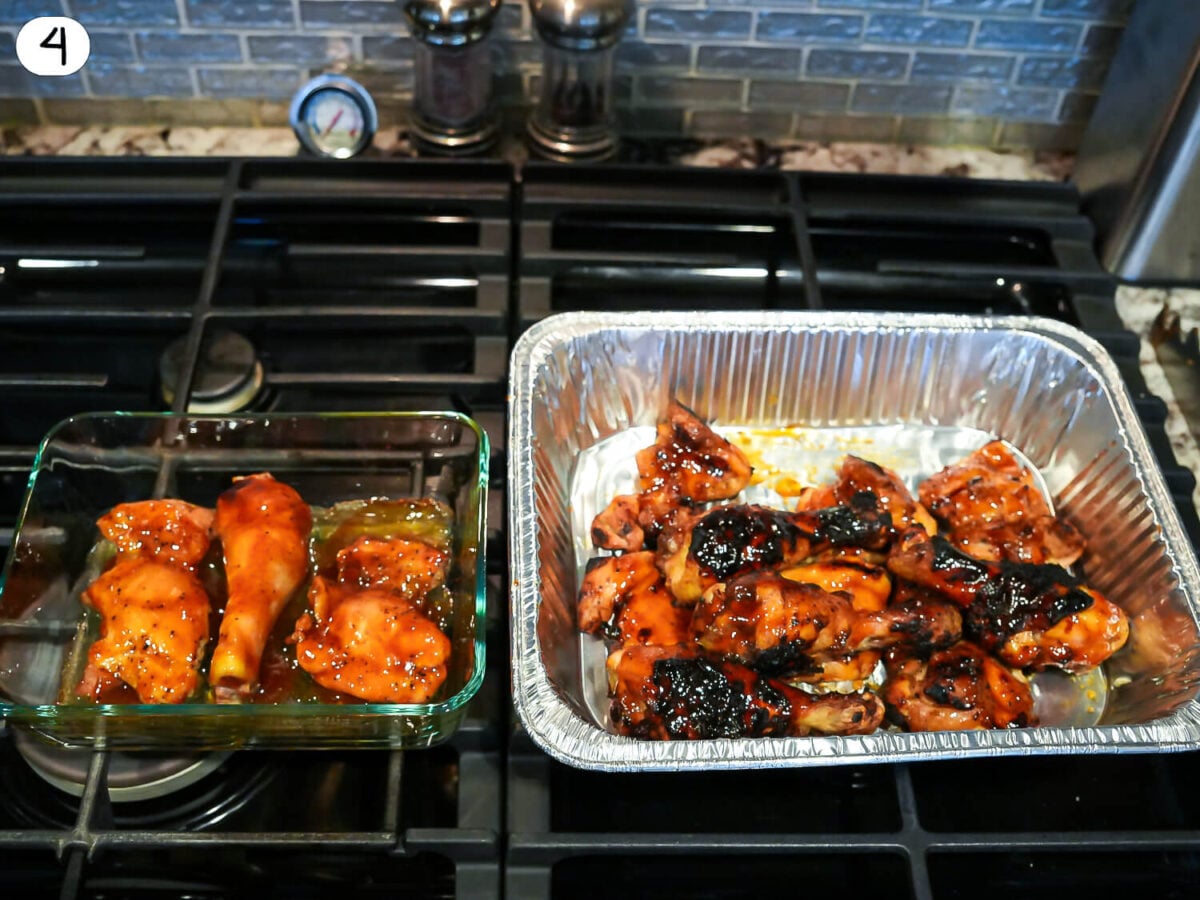 step 4 photo of honey bbq chicken resting on top of the stove
