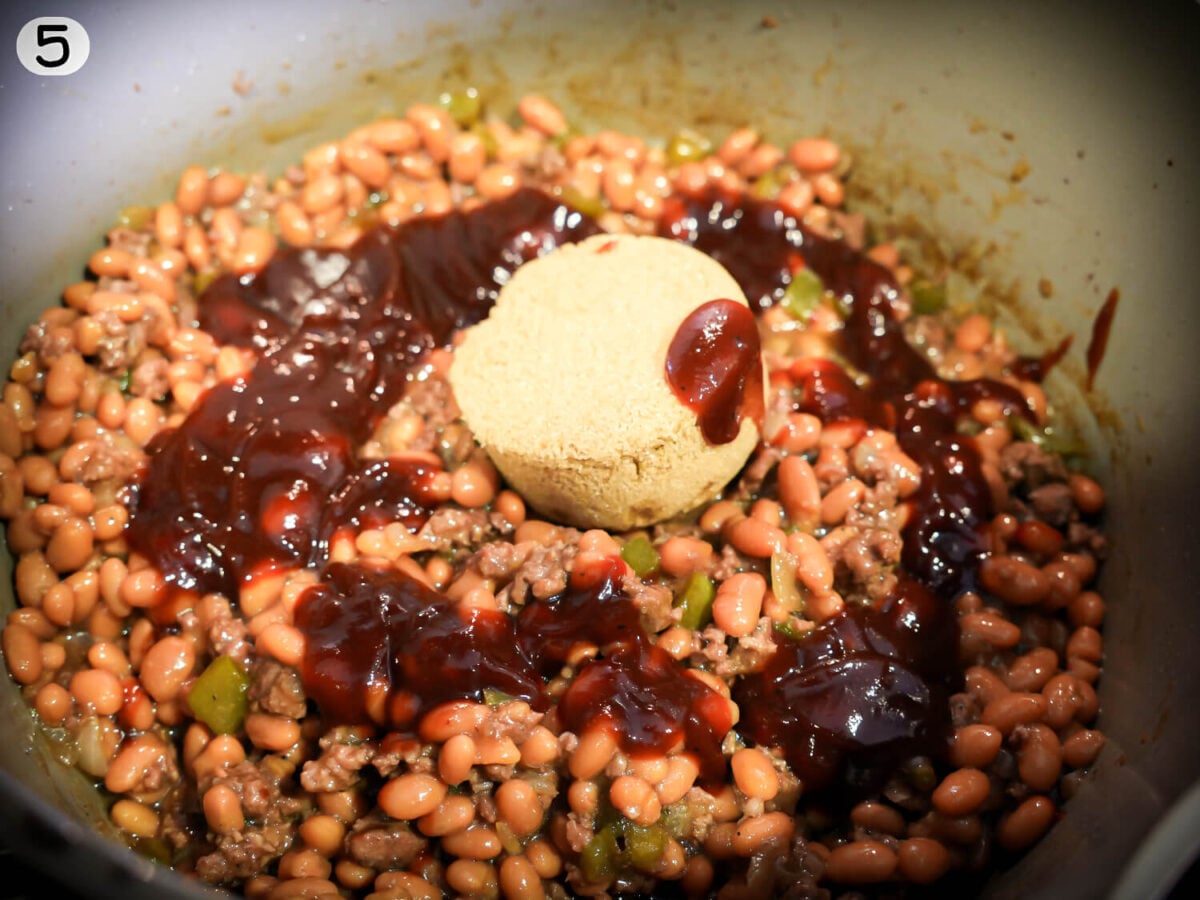 step 5 photo of adding bbq sauce and brown sugar