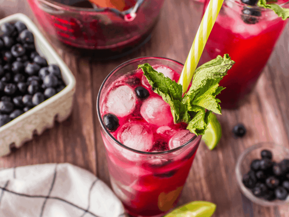 top down view of a blueberry mojito