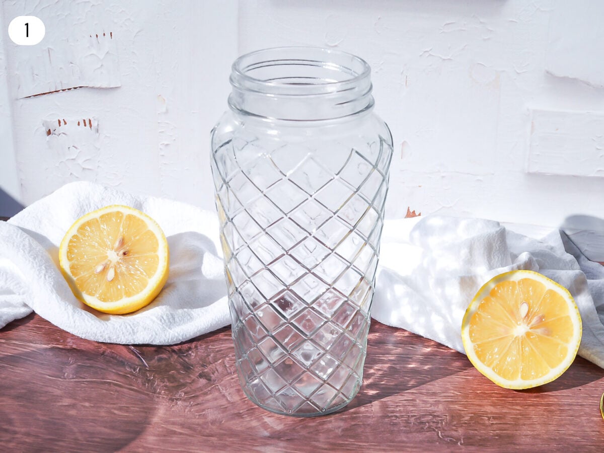 Step 1 photo showing a prepared glass cocktail shaker