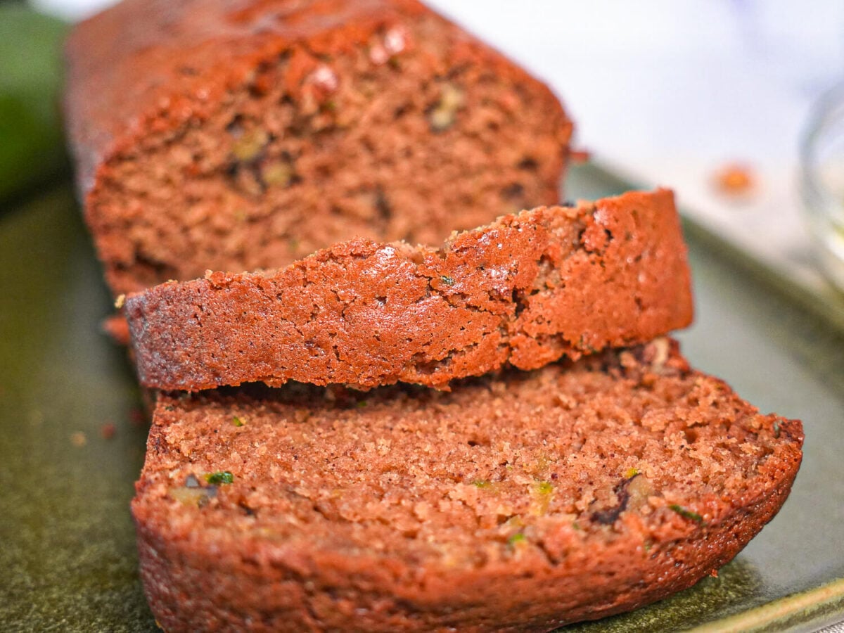 close up photo of showing the top of Zucchini Bread crust