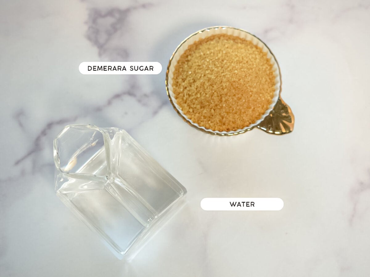 photo of Demerara Syrup ingredients on a marble surface