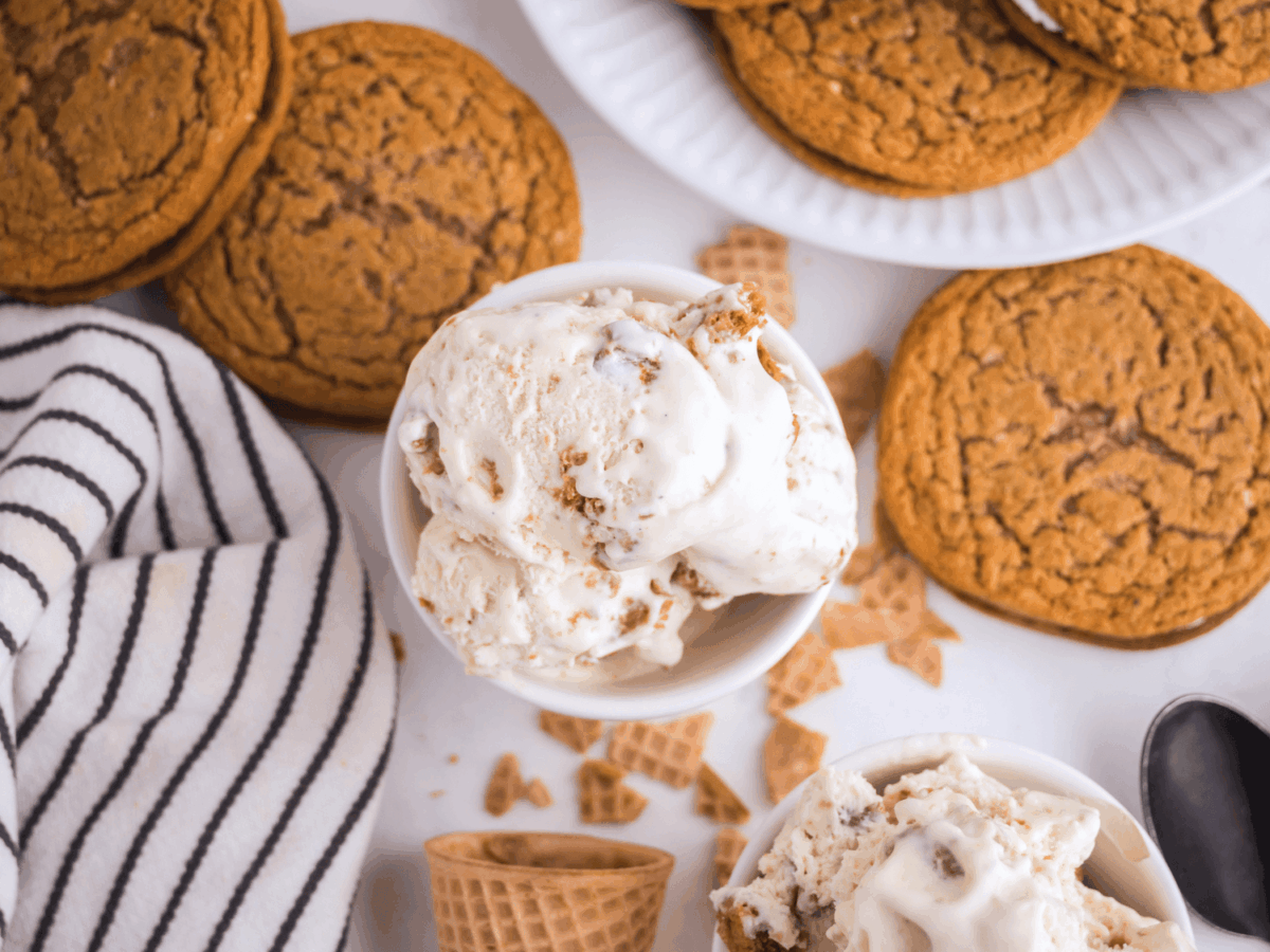 photo of Oatmeal Cream Pie Ice Cream surrounded by oatmeal cream pies and a broken cone